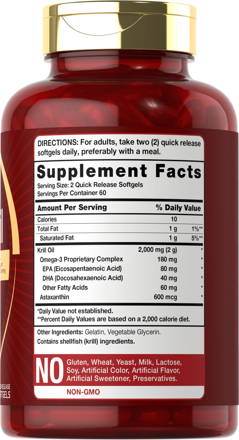 Close-up of Carlyle Krill Oil softgels highlighting easy-to-swallow capsules.