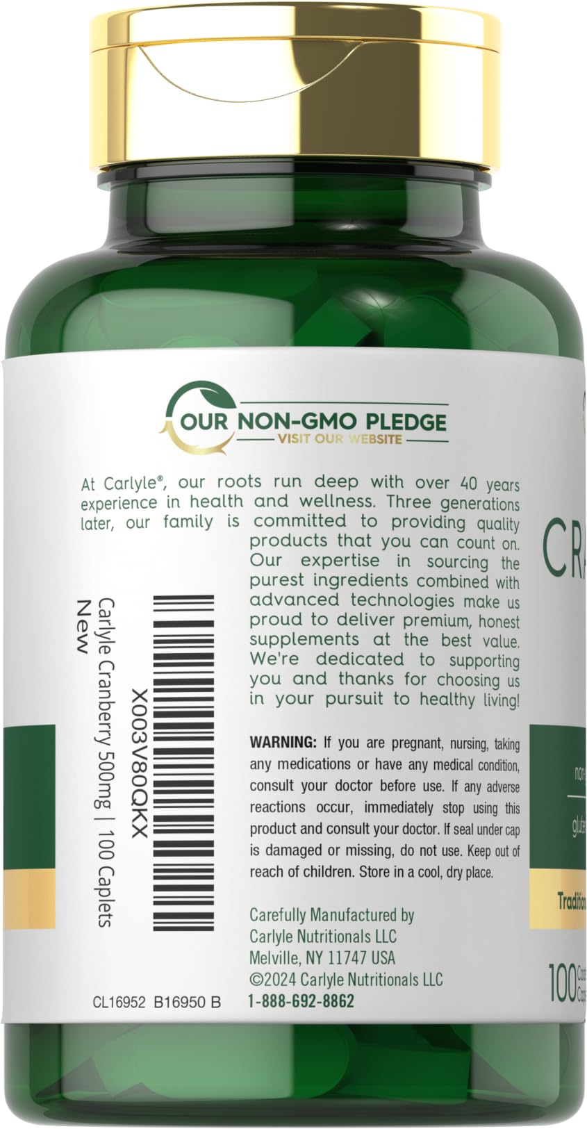 Cápsulas Carlyle de arándano 500 mg para consumo diario.