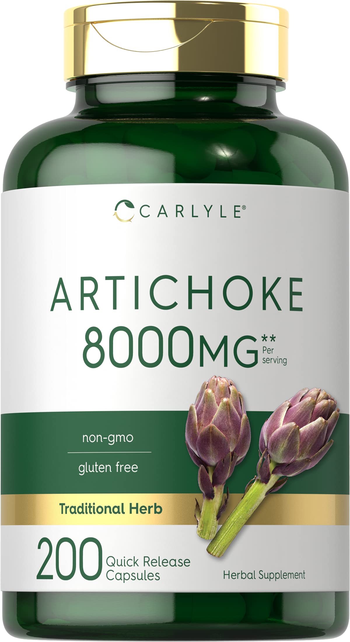 Carlyle Artichoke Extract capsules bottle close-up for daily wellness.