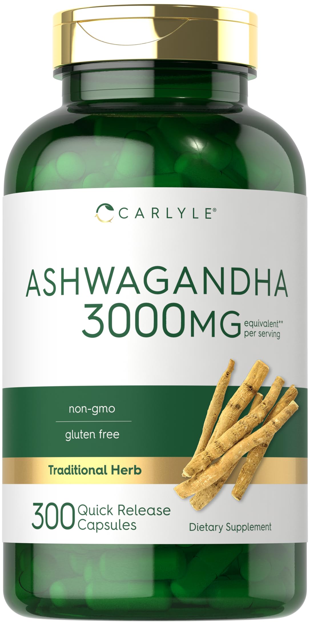 Carlyle Ashwagandha supplement bottle showing a convenient daily wellness option