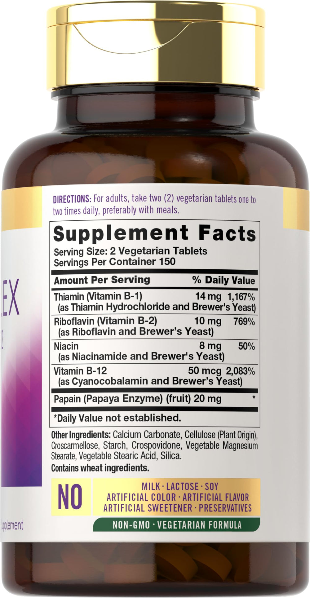 Carlyle B-Complex label close-up highlighting B vitamins for energy