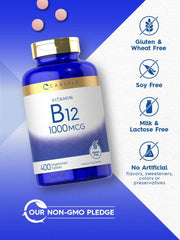 Carlyle B12 1000 mcg packaging highlights gluten-free and non-GMO promise