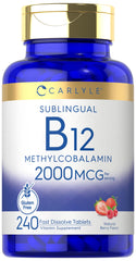 La botella Carlyle B12 2000 mcg para uso diario.