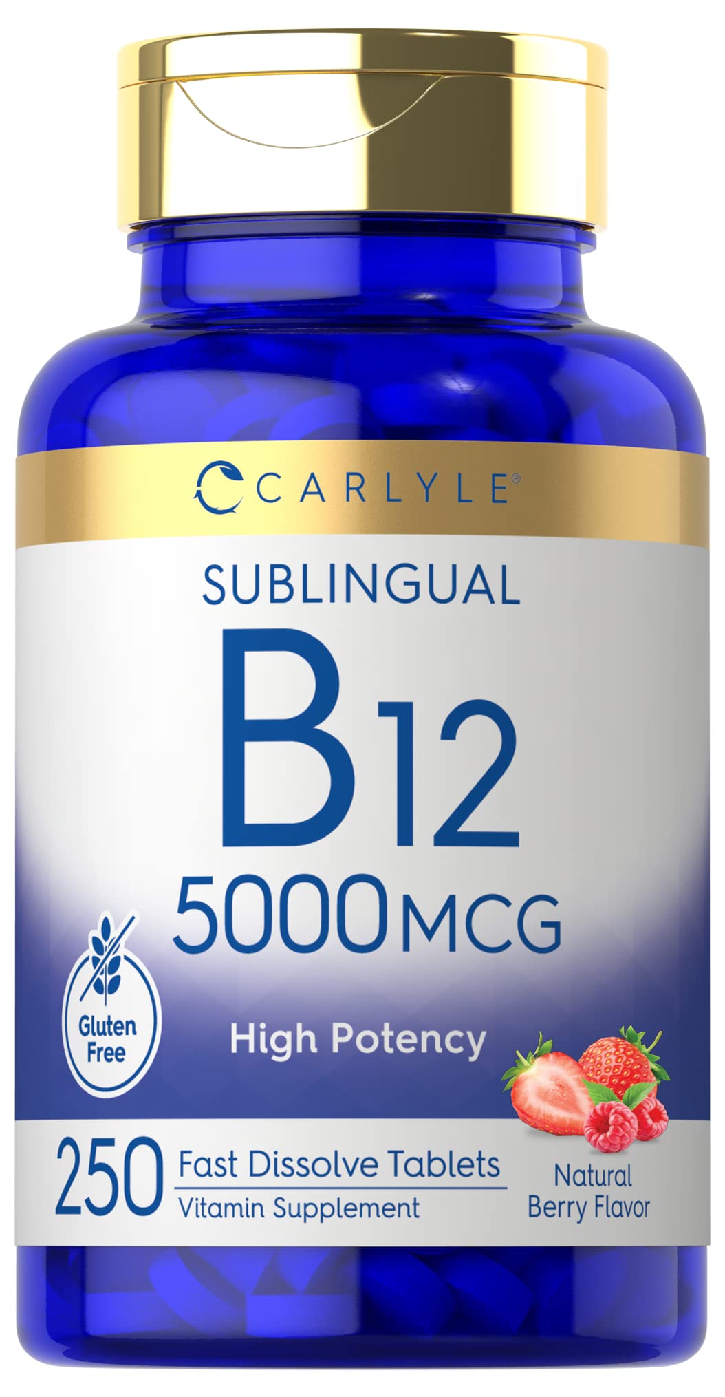 Carlyle B12 5000 mcg Sublingual bottle pour highlights berry flavor for daily use