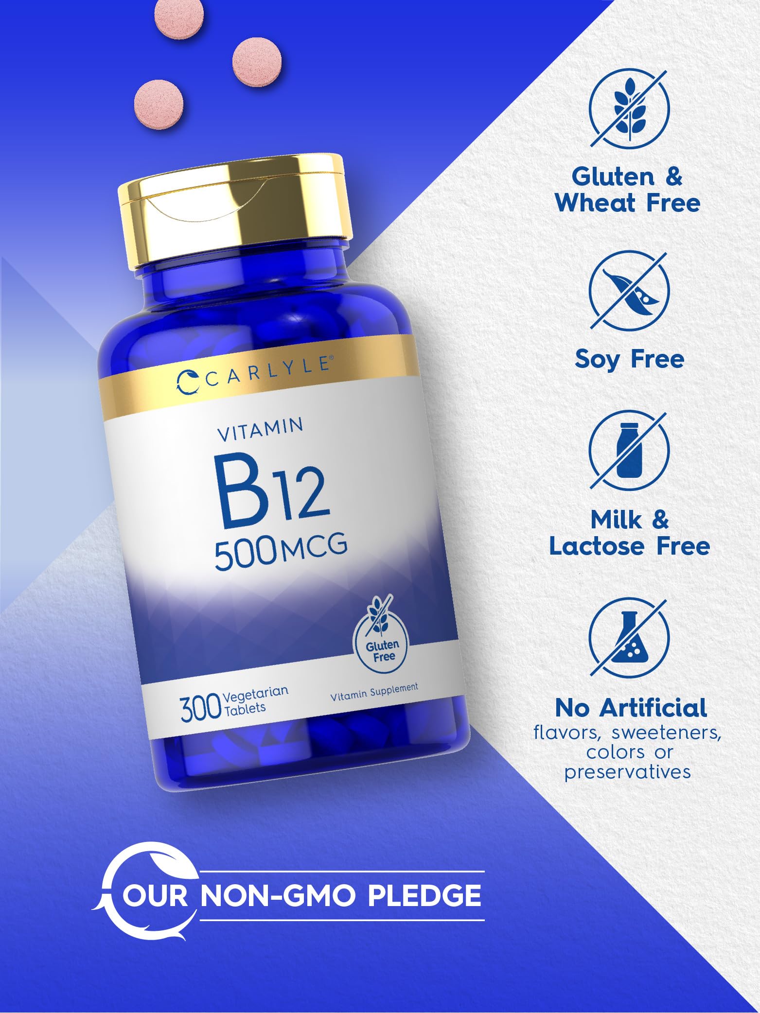 Etiqueta de ingredientes de Carlyle B-12 500 mcg mostrando transparencia.