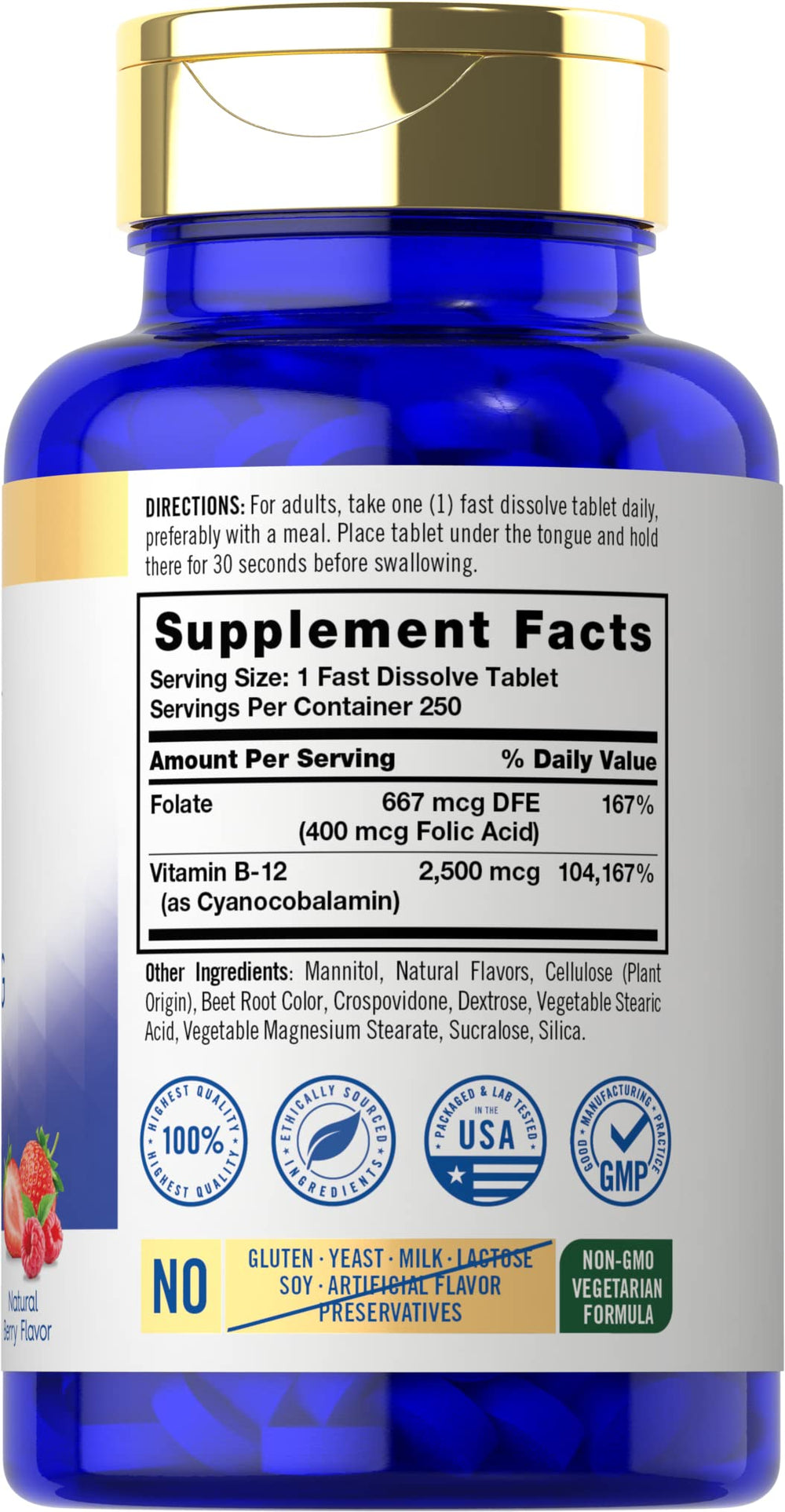 Carlyle B12 sublingual berry bottle front highlights berry flavor