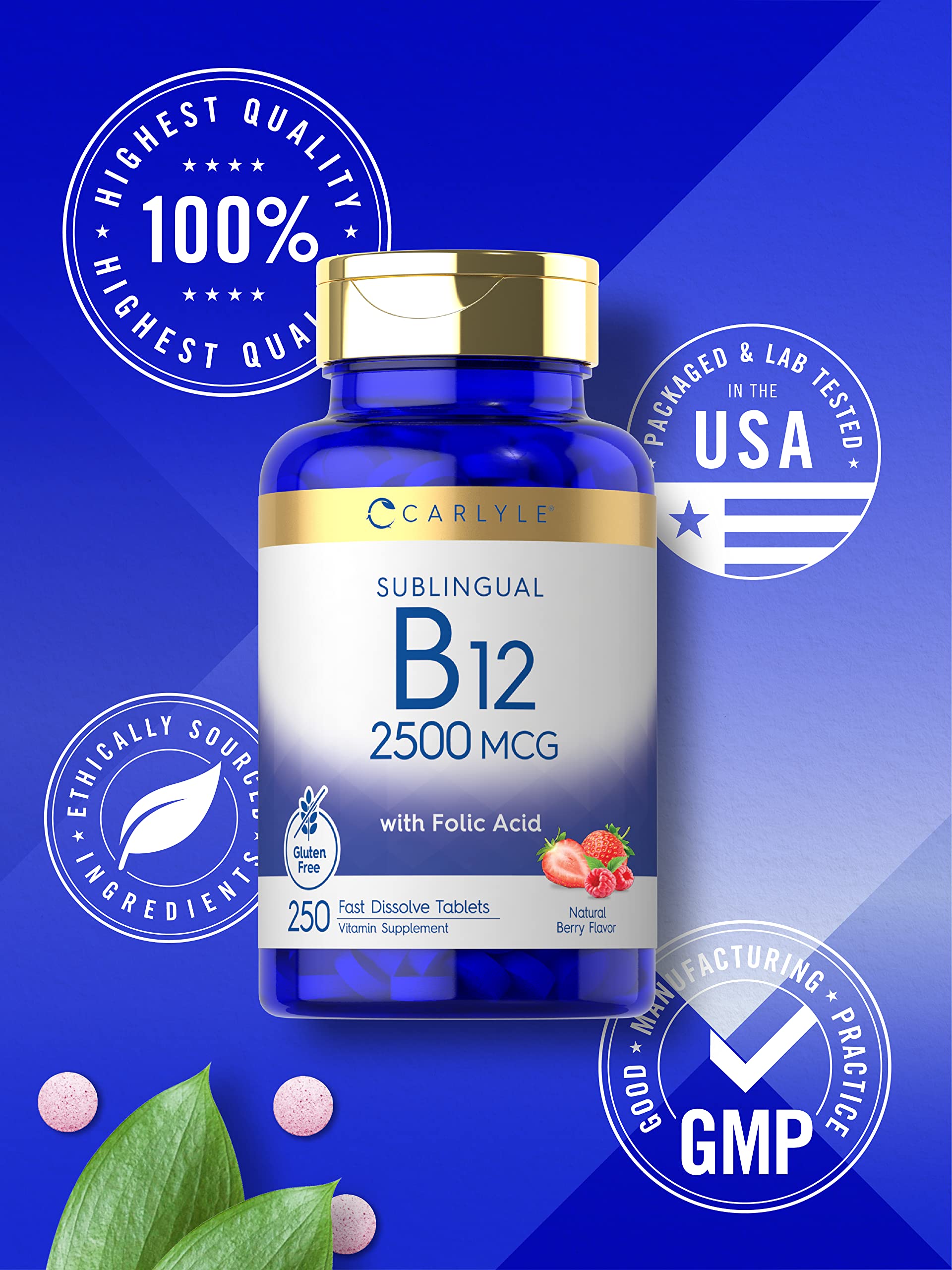Carlyle B12 sublingual packaging notes gluten-free and vegetarian