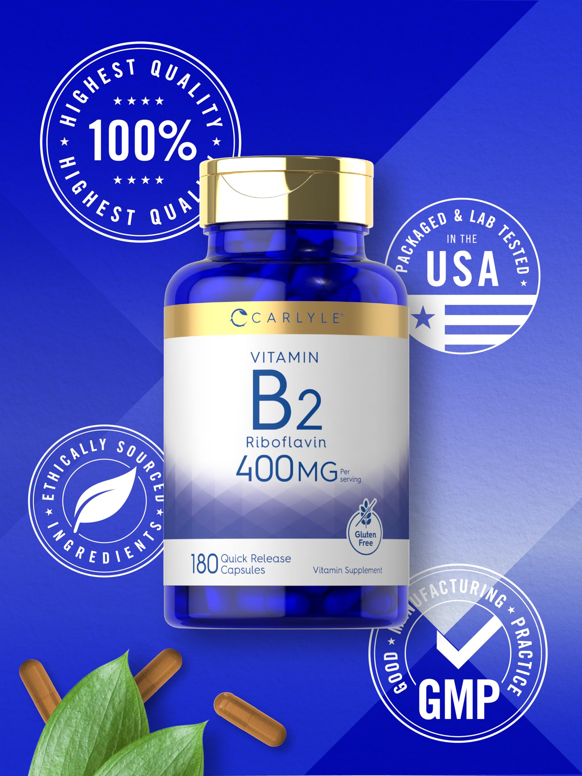 Carlyle B2 400mg facts panel listing ingredients and serving size