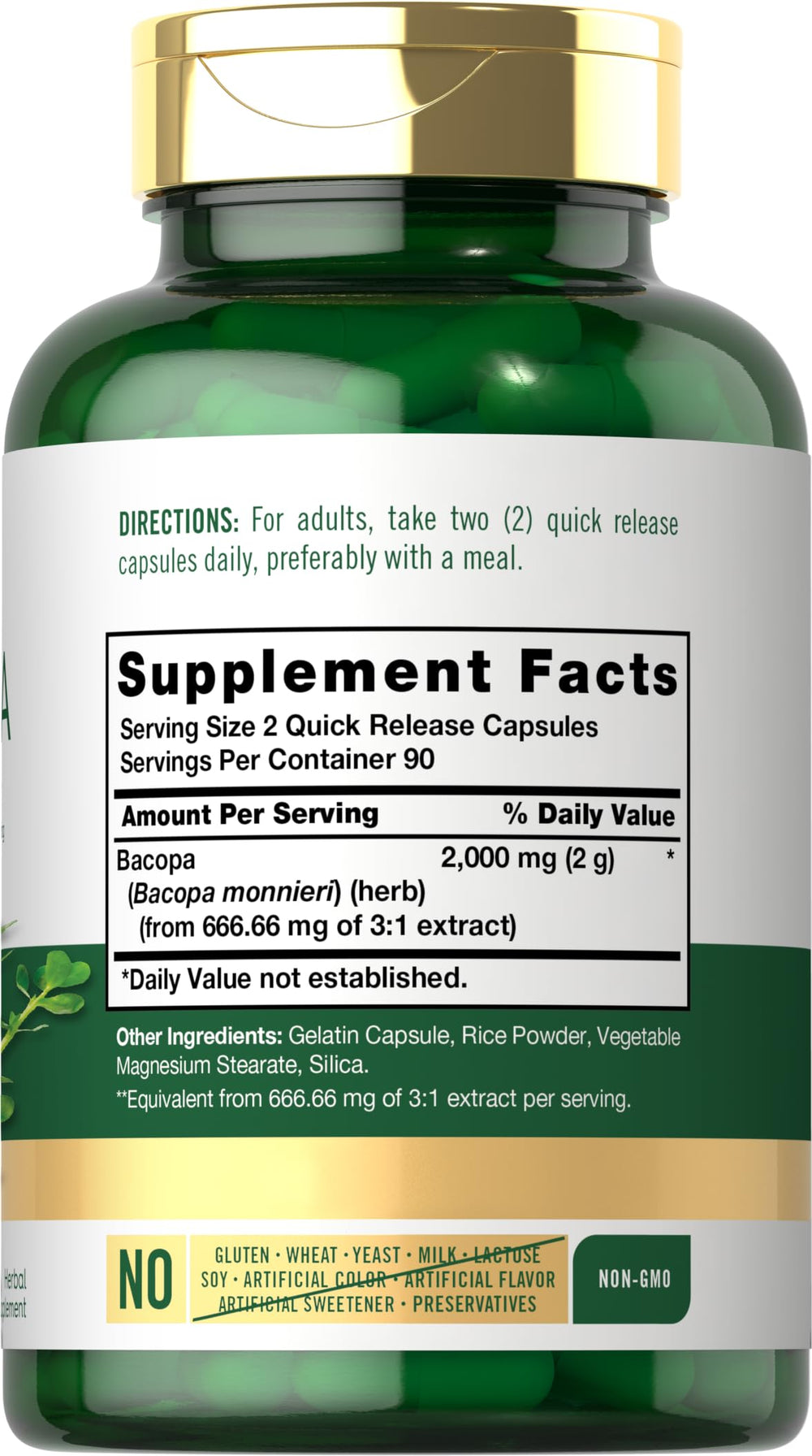 Carlyle Bacopa Capsules label gluten-free purity and allergen-free formula