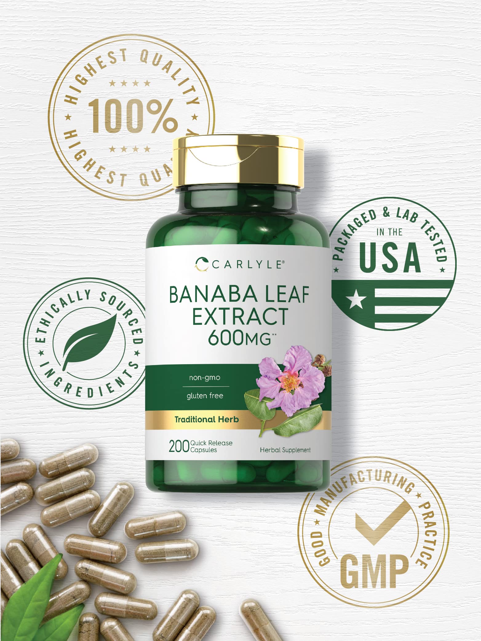 Carlyle Banaba capsules are gluten-free for sensitive diets.