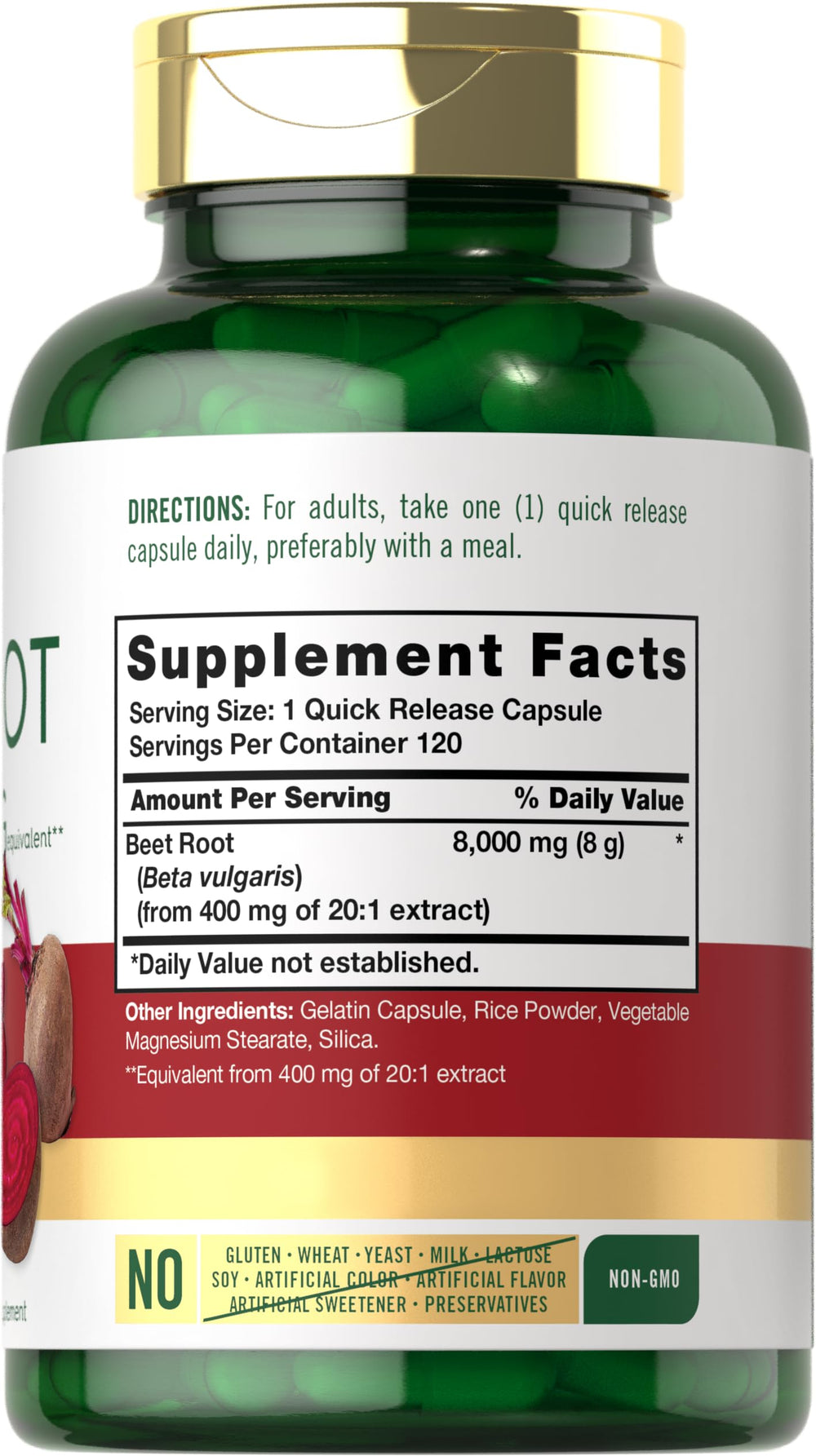 Carlyle Beet Root Capsules bottle label closeup highlights quality and ingredients