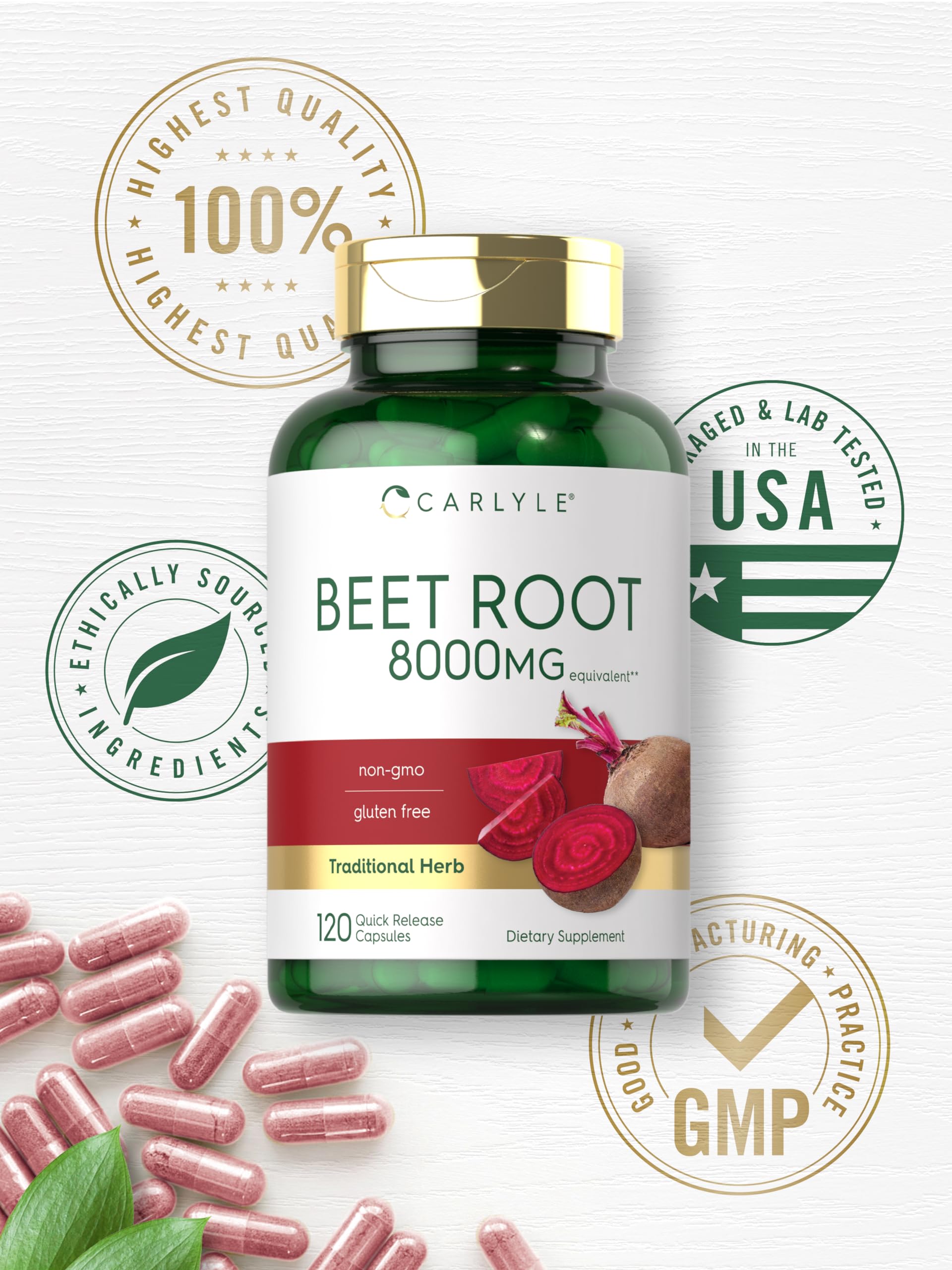 Carlyle Beet Root Capsules bottle top view signals portability