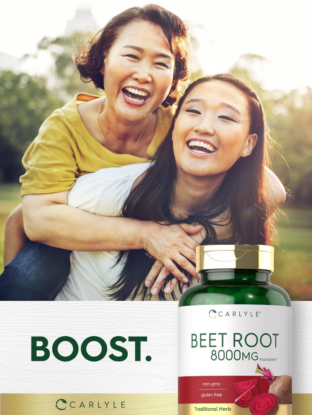 Carlyle Beet Root Capsules label detail showcases non-GMO, gluten-free status