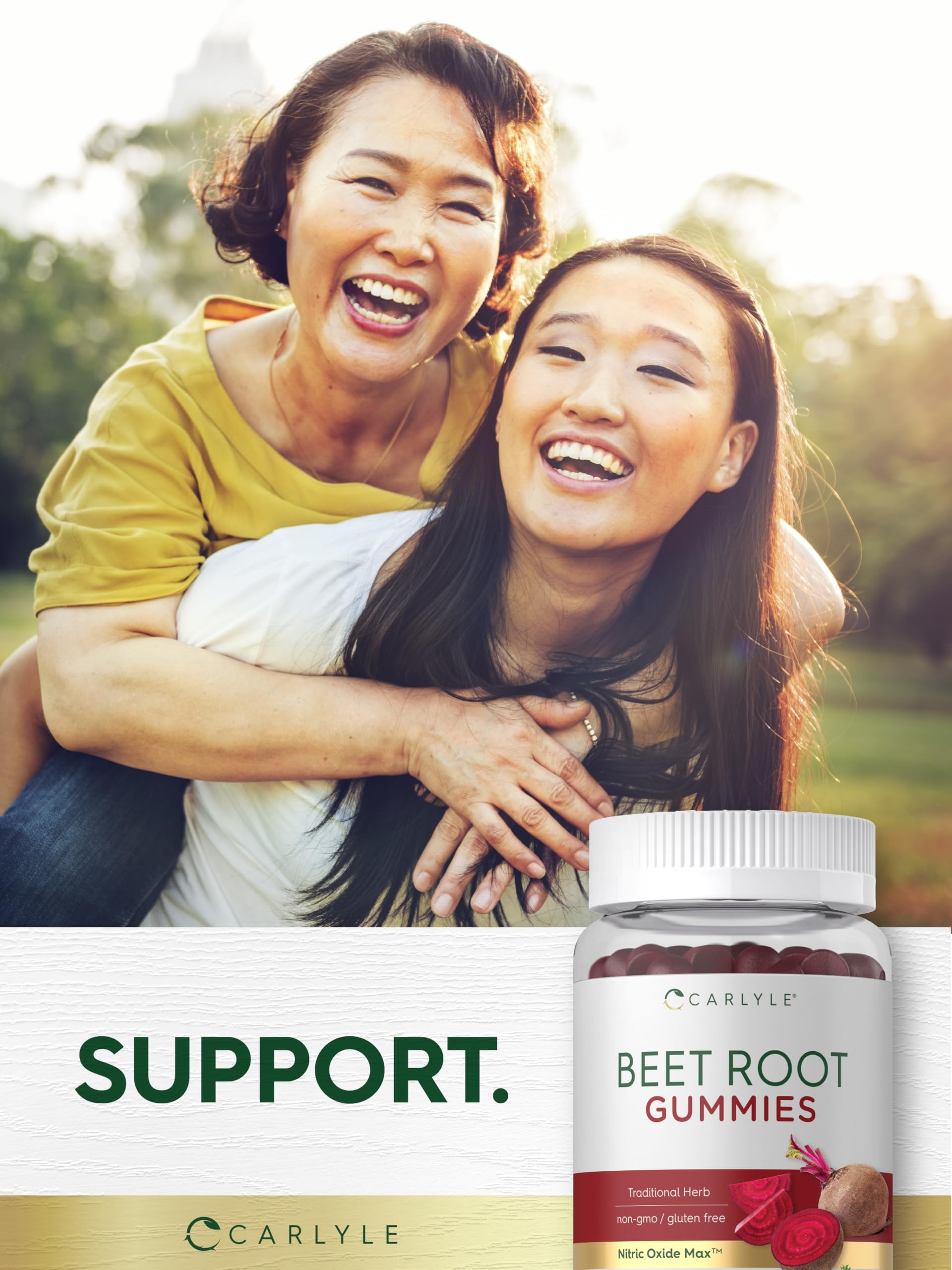 Carlyle Beet Root Gummies strawberry-flavor on spoon, tasty daily treat.