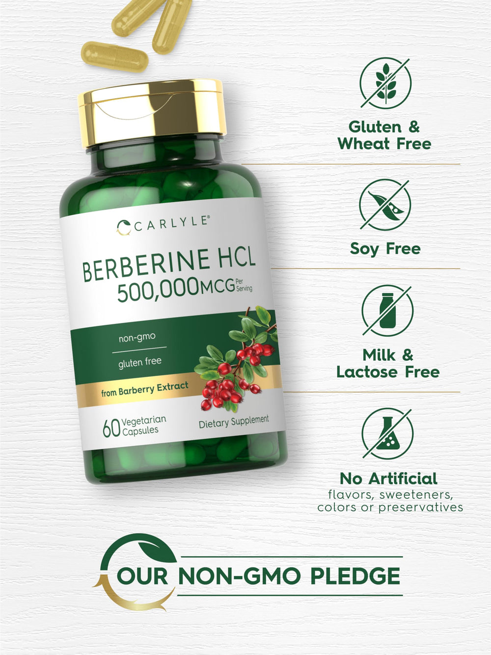 Carlyle Berberine HCL barberry extract illustration signals natural herbal roots.