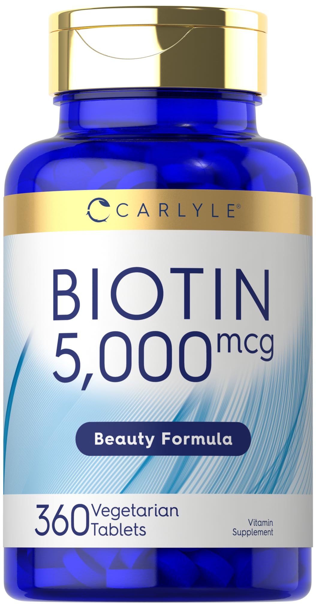 Carlyle Biotin 5000mcg bottle with 360 vegetarian tablets for daily beauty support