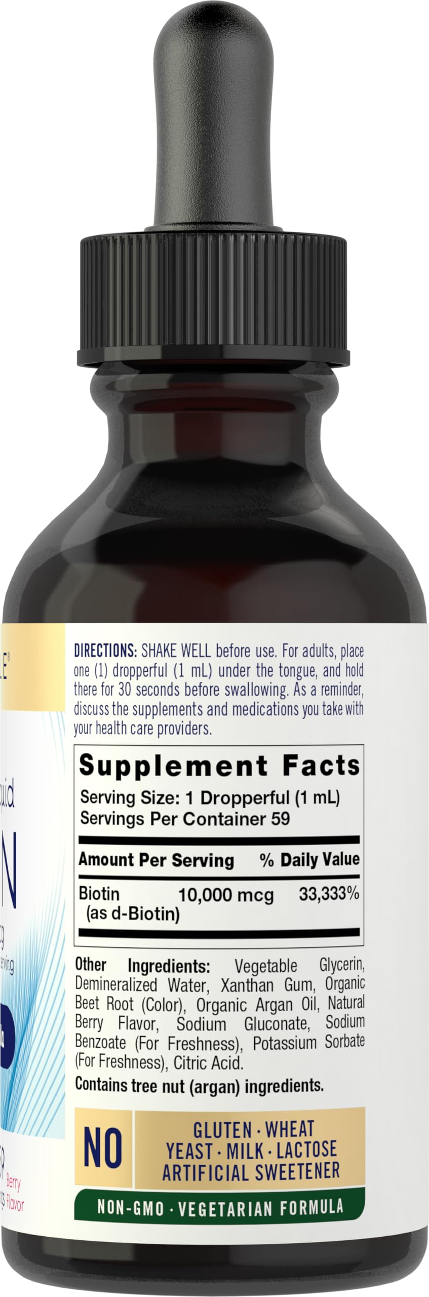 Carlyle Biotin drops with dropper for easy, precise dosing.