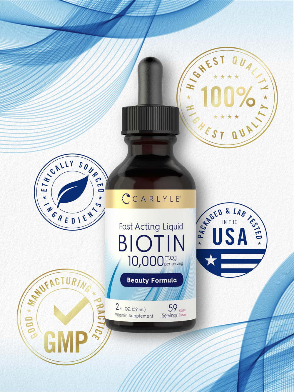 Carlyle Biotin gluten-free drops suitable for gluten-sensitive lifestyles.