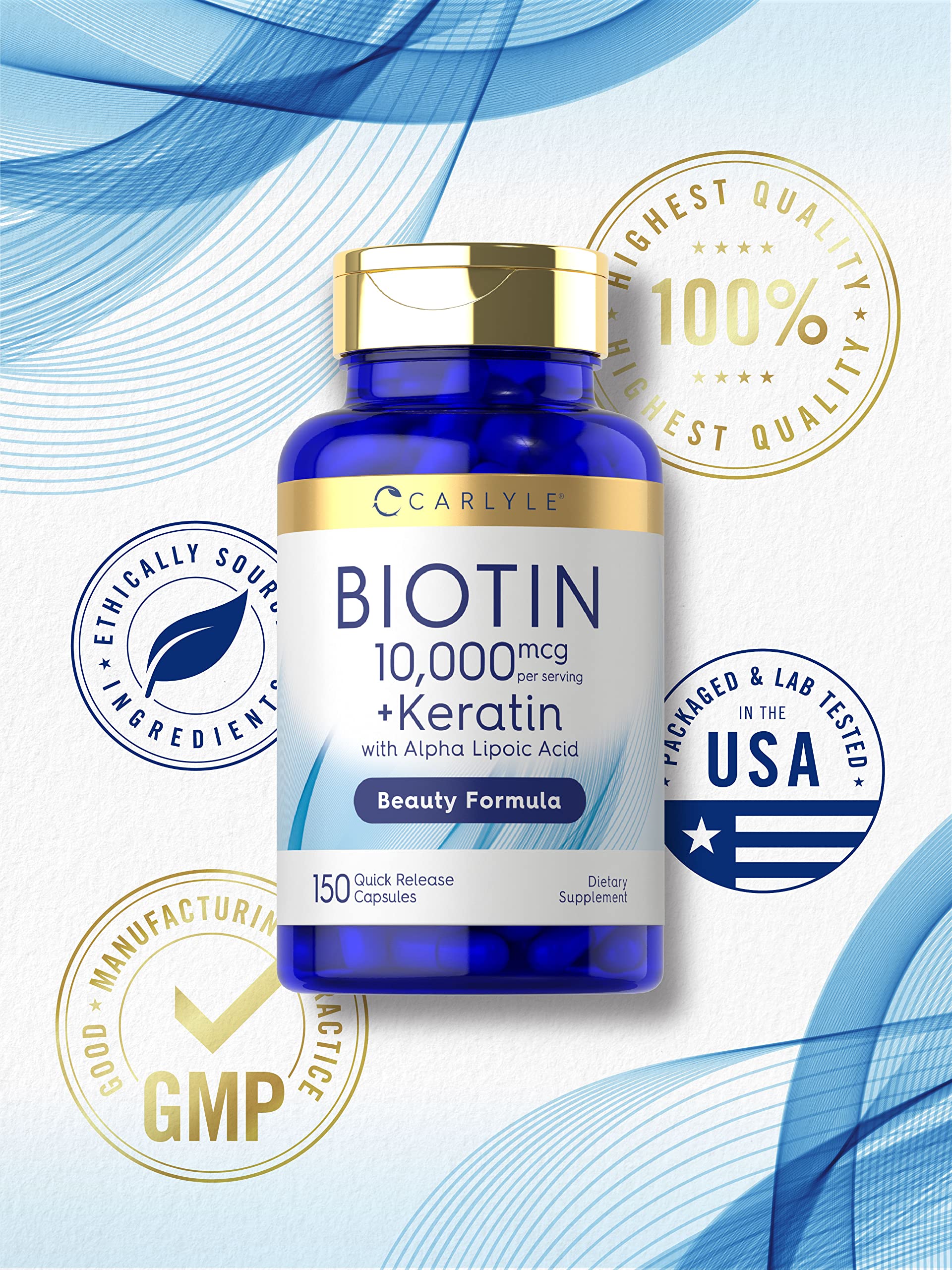 Carlyle Biotin lab-tested ingredients seal conveys trusted quality.