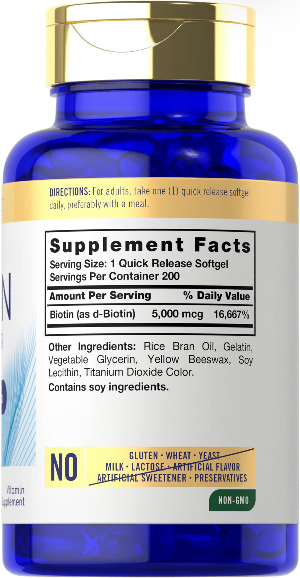 Carlyle Biotin softgels closeup highlighting easy-swallow capsules