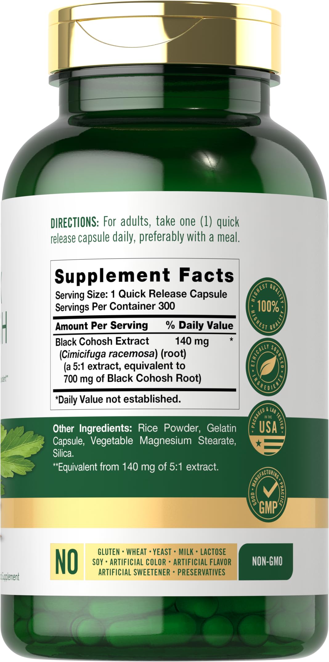 Close-up of Carlyle Black Cohosh capsules for daily use