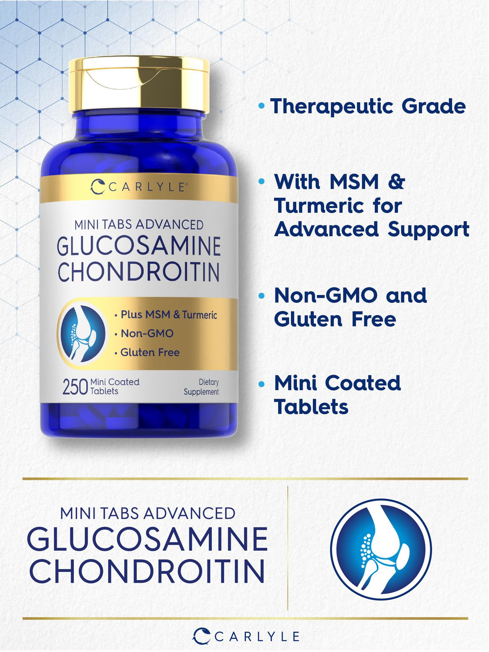 Carlyle boswellia serrata hyaluronic acid collagen blend bottle close-up for daily joint comfort