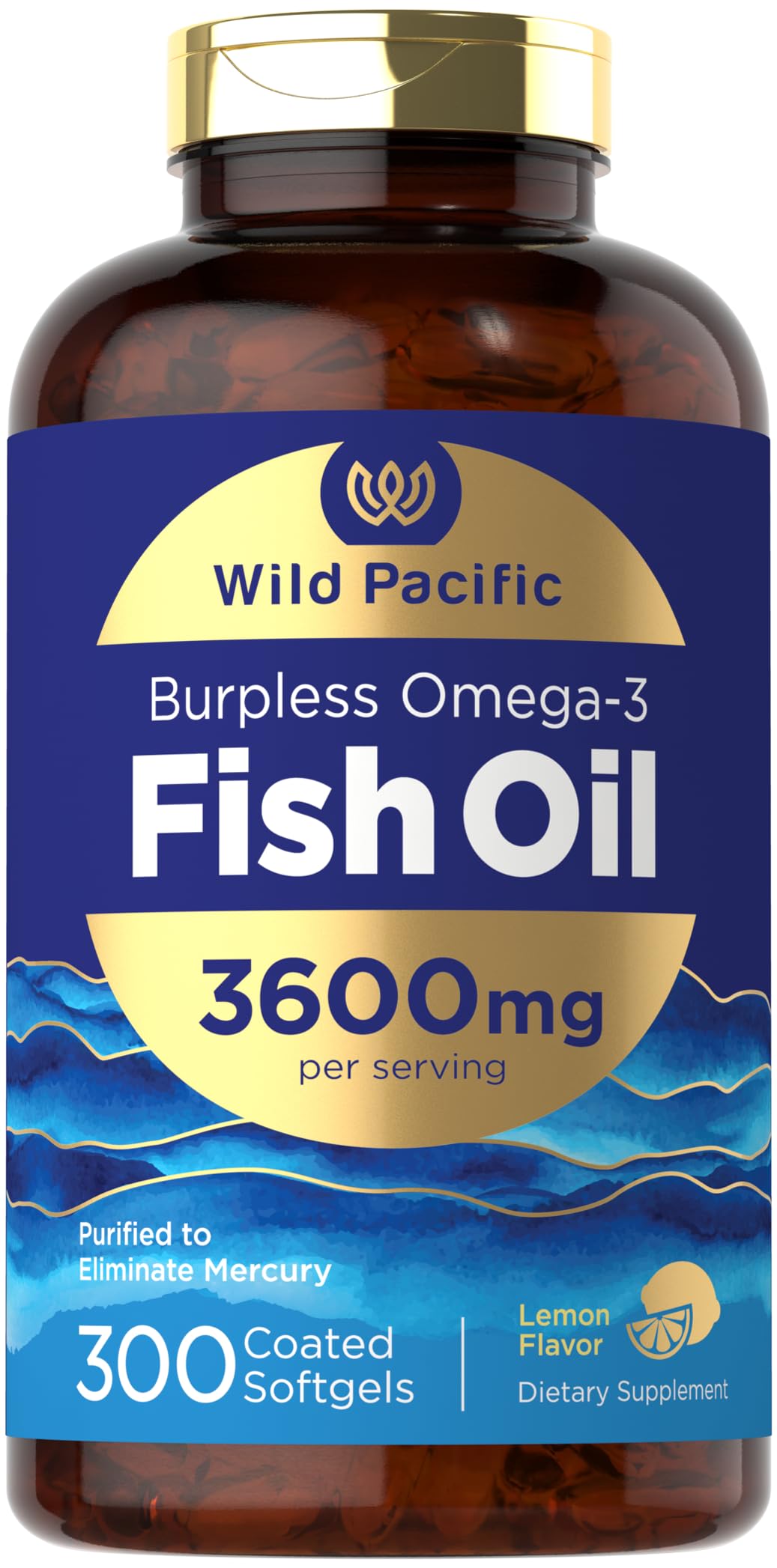Carlyle Burpless Fish Oil 3600 mg bottle front with lemon flavor for easy daily omega-3 intake.