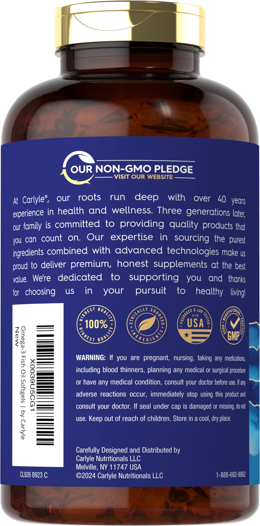 Purity label indicating mercury reduction for clean omega-3 sourcing.