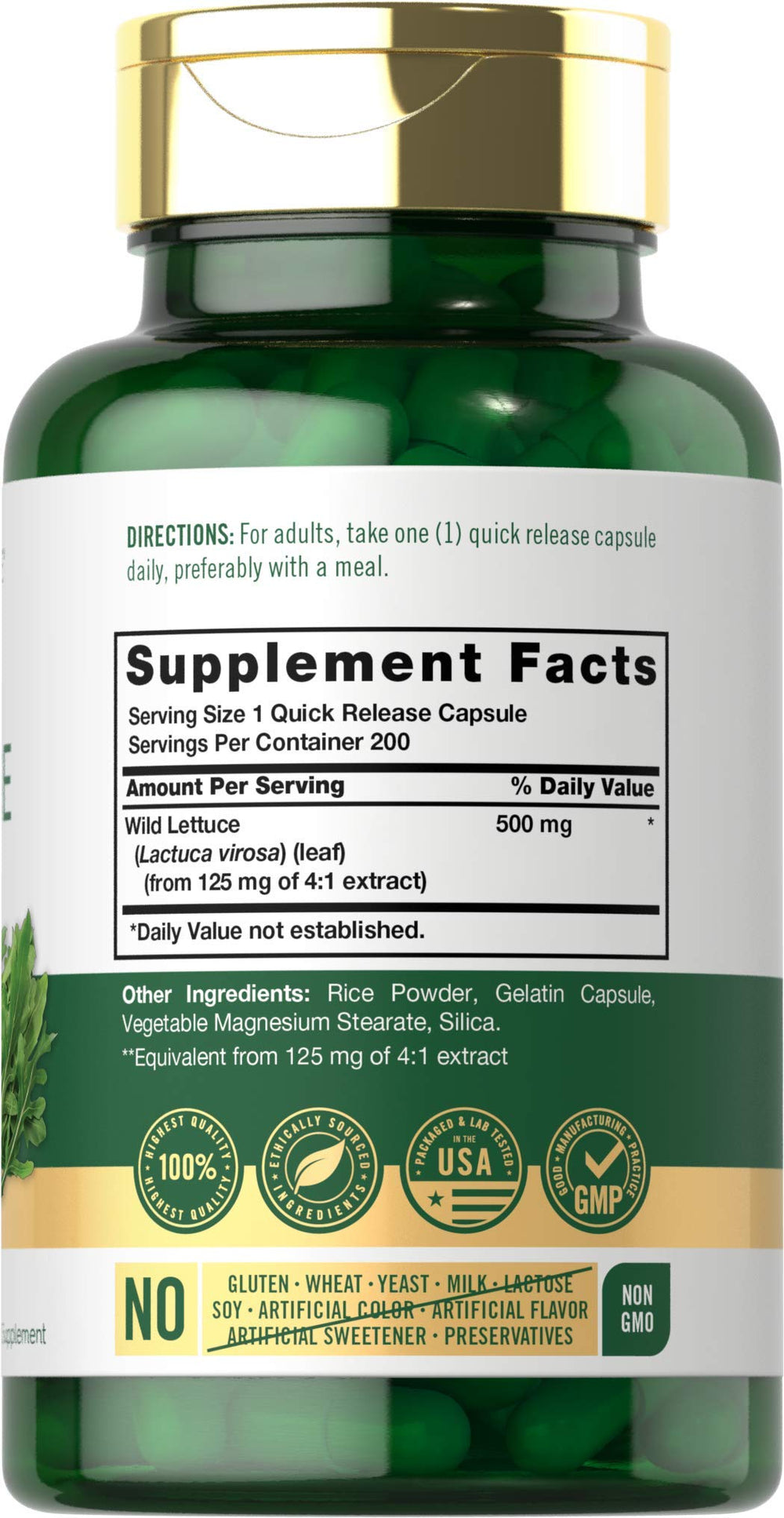 Carlyle cápsulas extracto-lechuga-silvestre, liberación rápida y dosis de 500 mg.