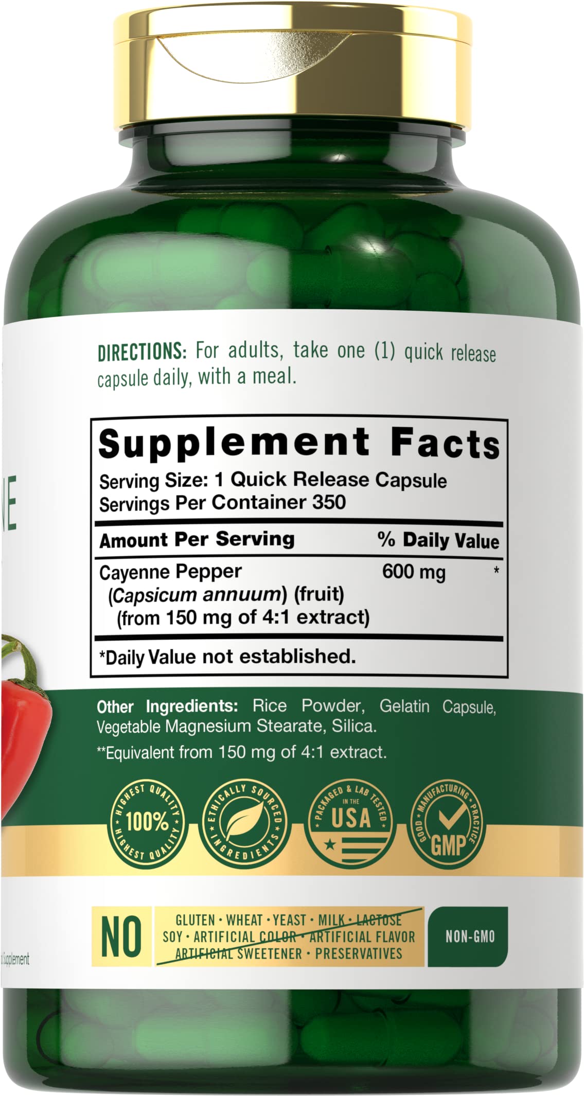 Carlyle Cayenne Pepper Capsules bottle-label-closeup highlights trusted ingredients and quality.