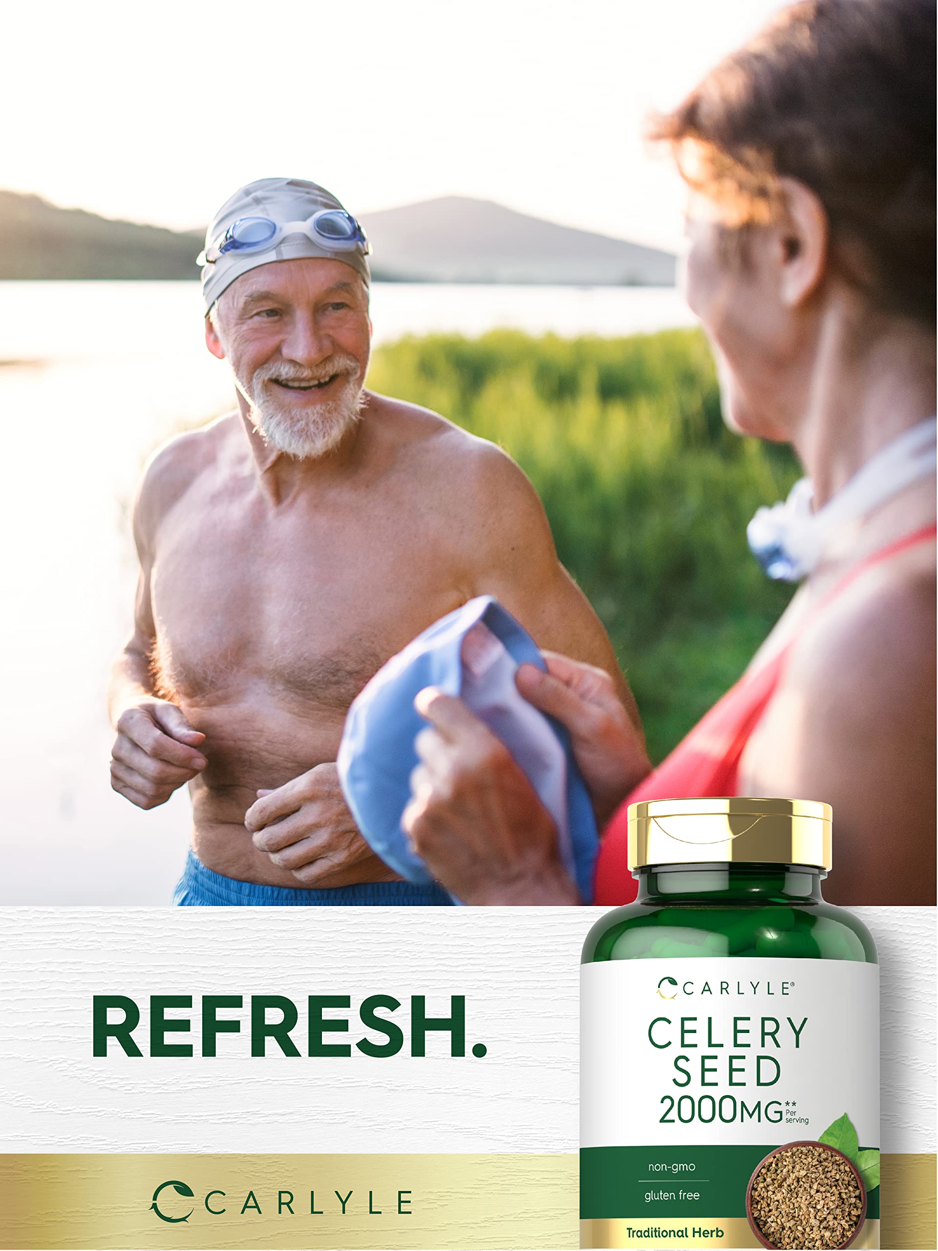 User taking Carlyle Celery Seed Extract capsules as part of daily routine.