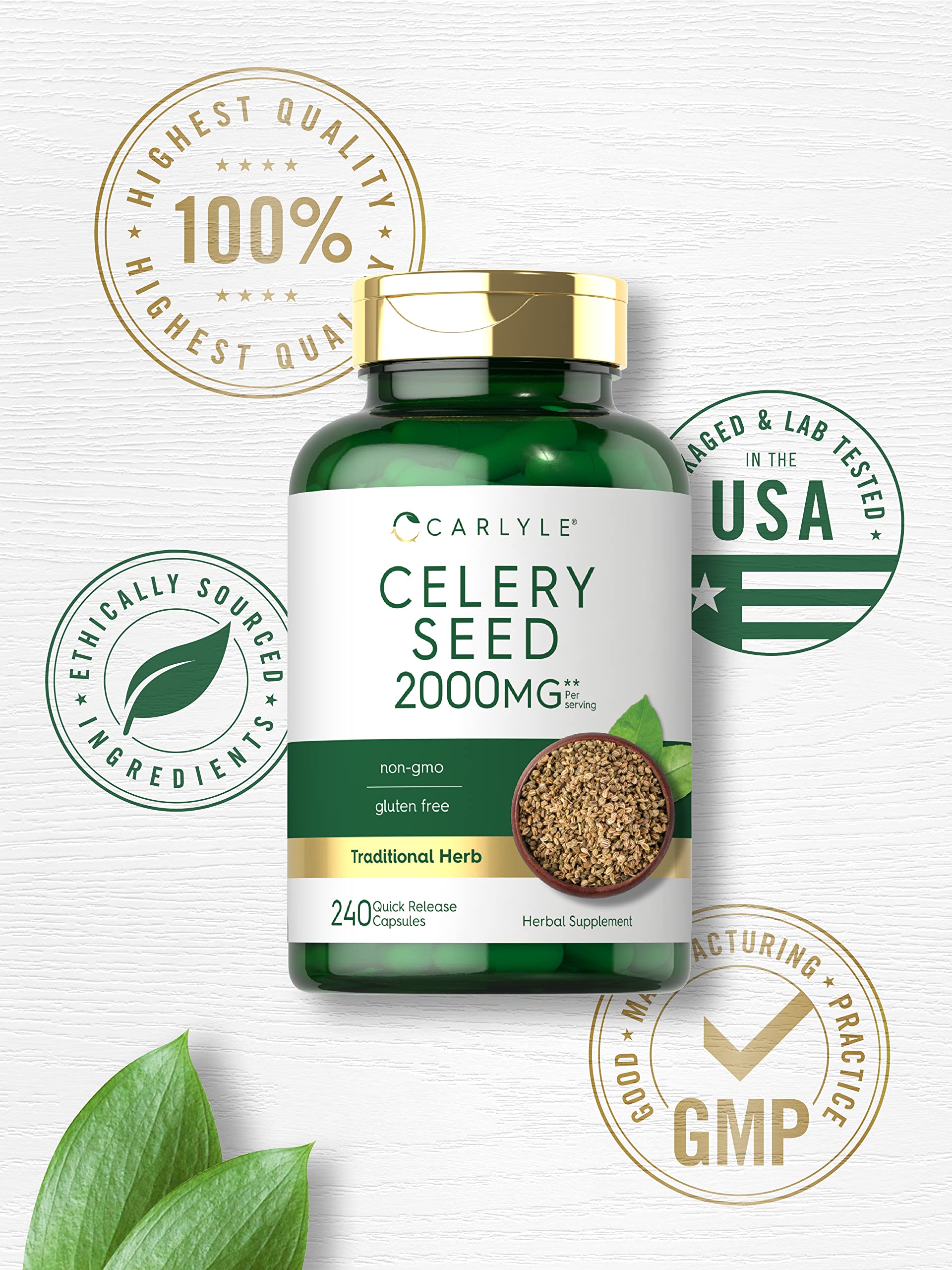 Carlyle Celery Seed Extract glass bottle on a clean shelf.