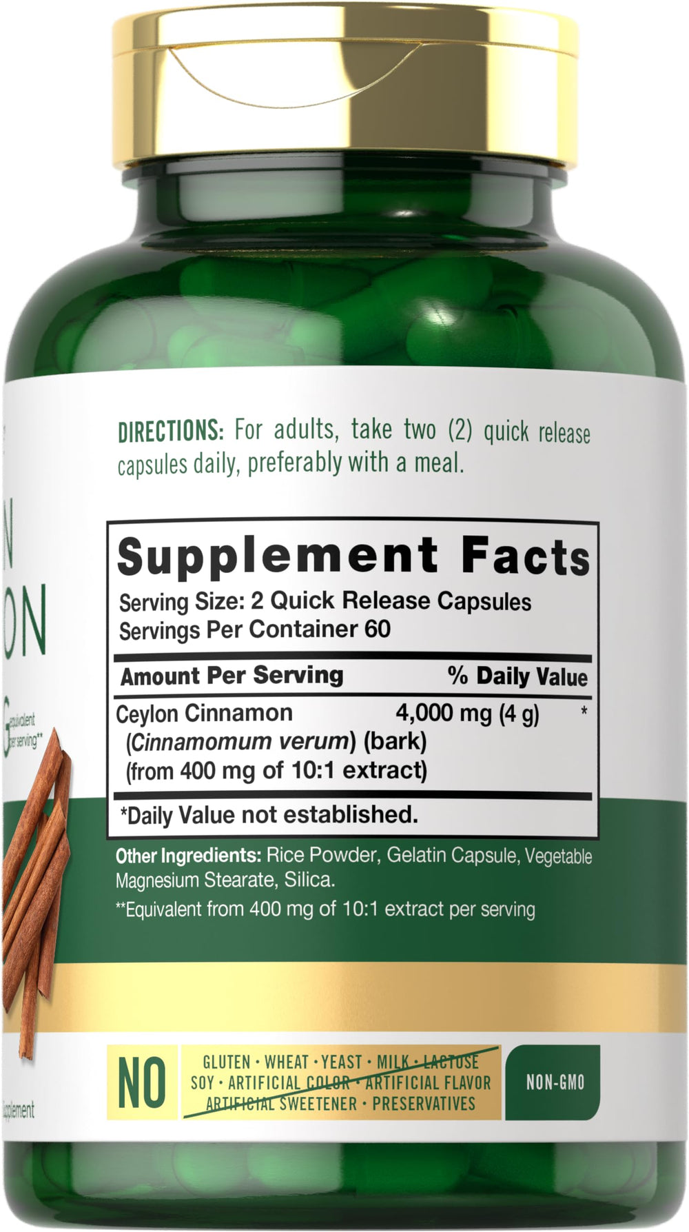 Carlyle Ceylon Cinnamon bottle closeup, highlighting premium capsules for daily rituals.
