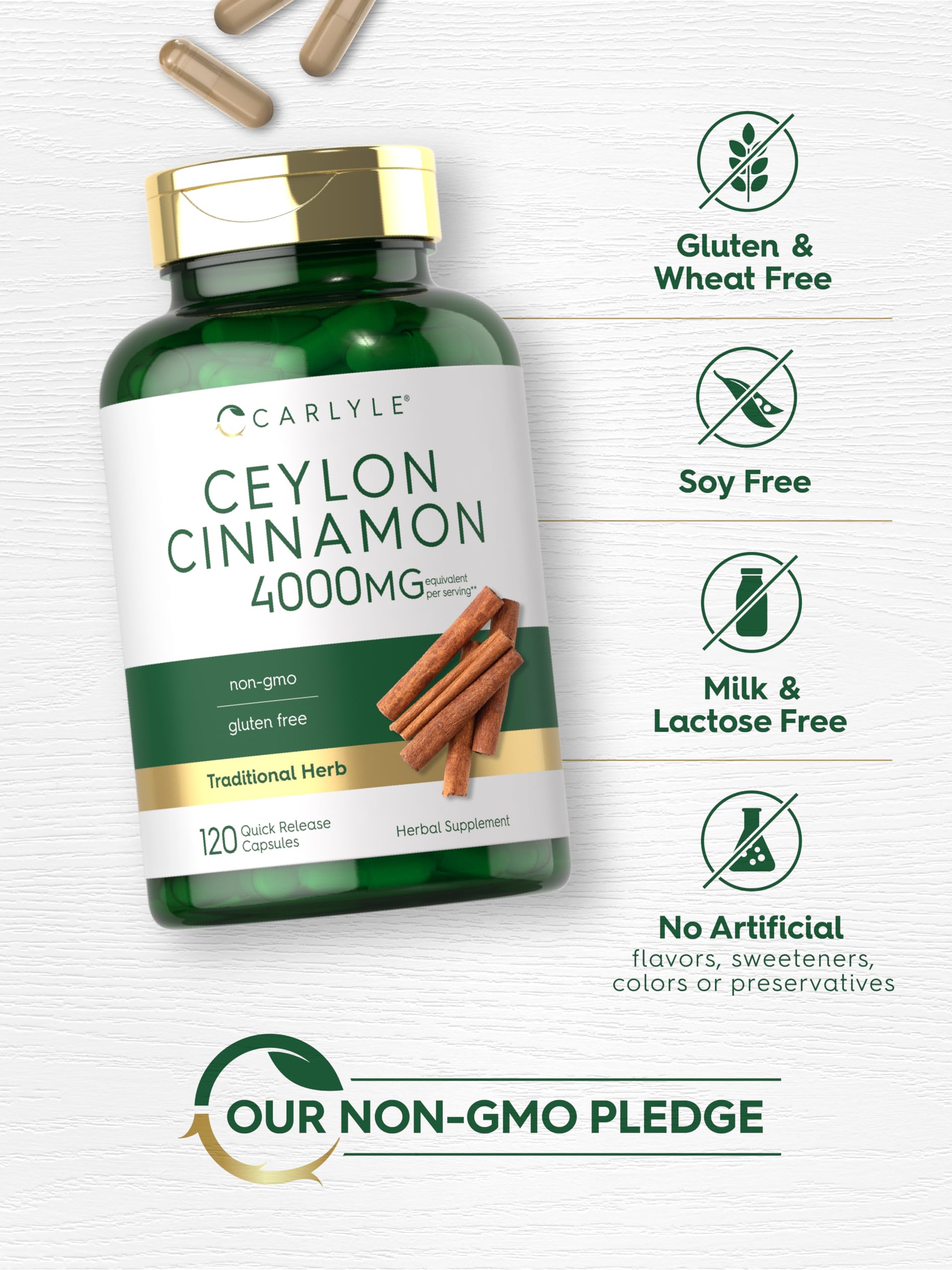 Carlyle Ceylon Cinnamon capsules dispensing for easy daily dosing.