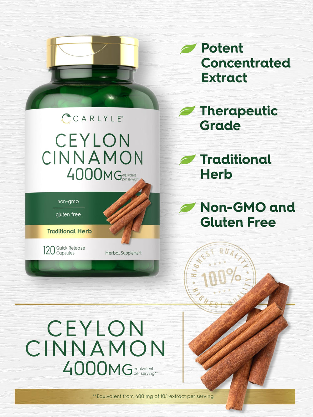 Carlyle Ceylon Cinnamon packaging box showcasing ingredient integrity and gluten-free promise.