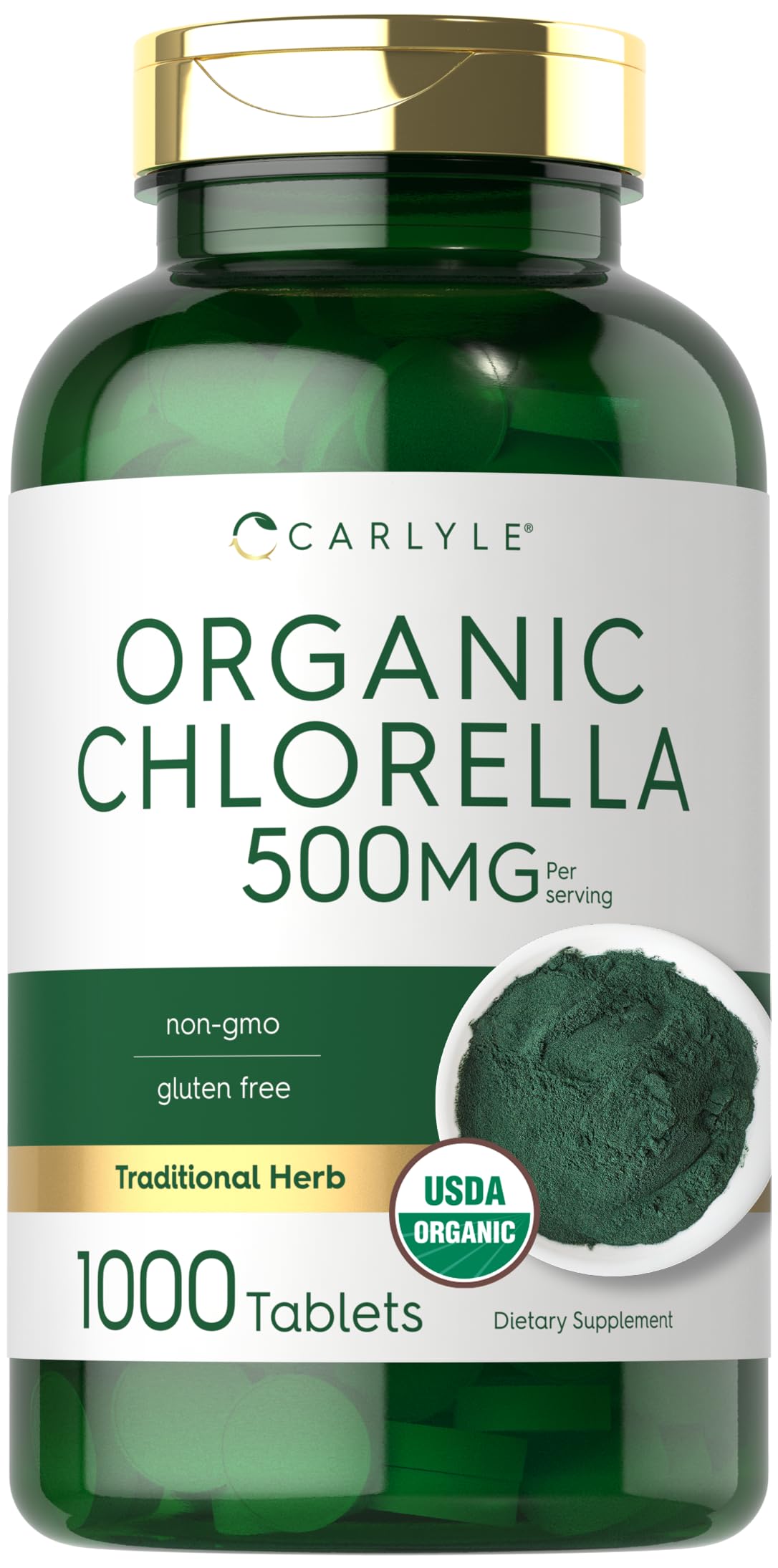 Carlyle Chlorella tablets bottle, 1000-count, organic and convenient daily supplement