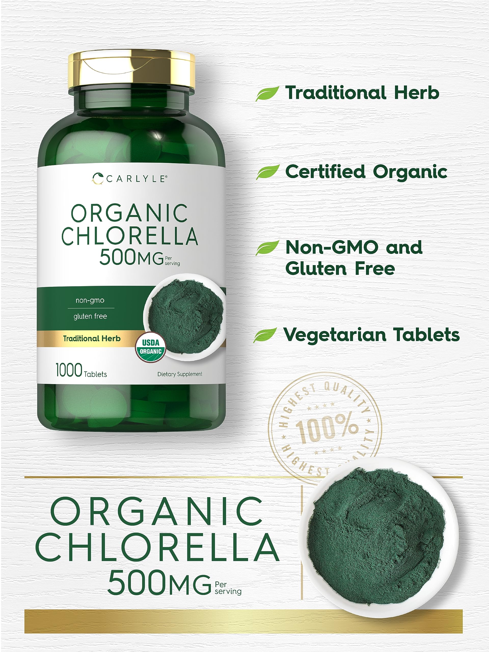 Carlyle Chlorella tablets, vegetarian formulation for non-GMO wellness