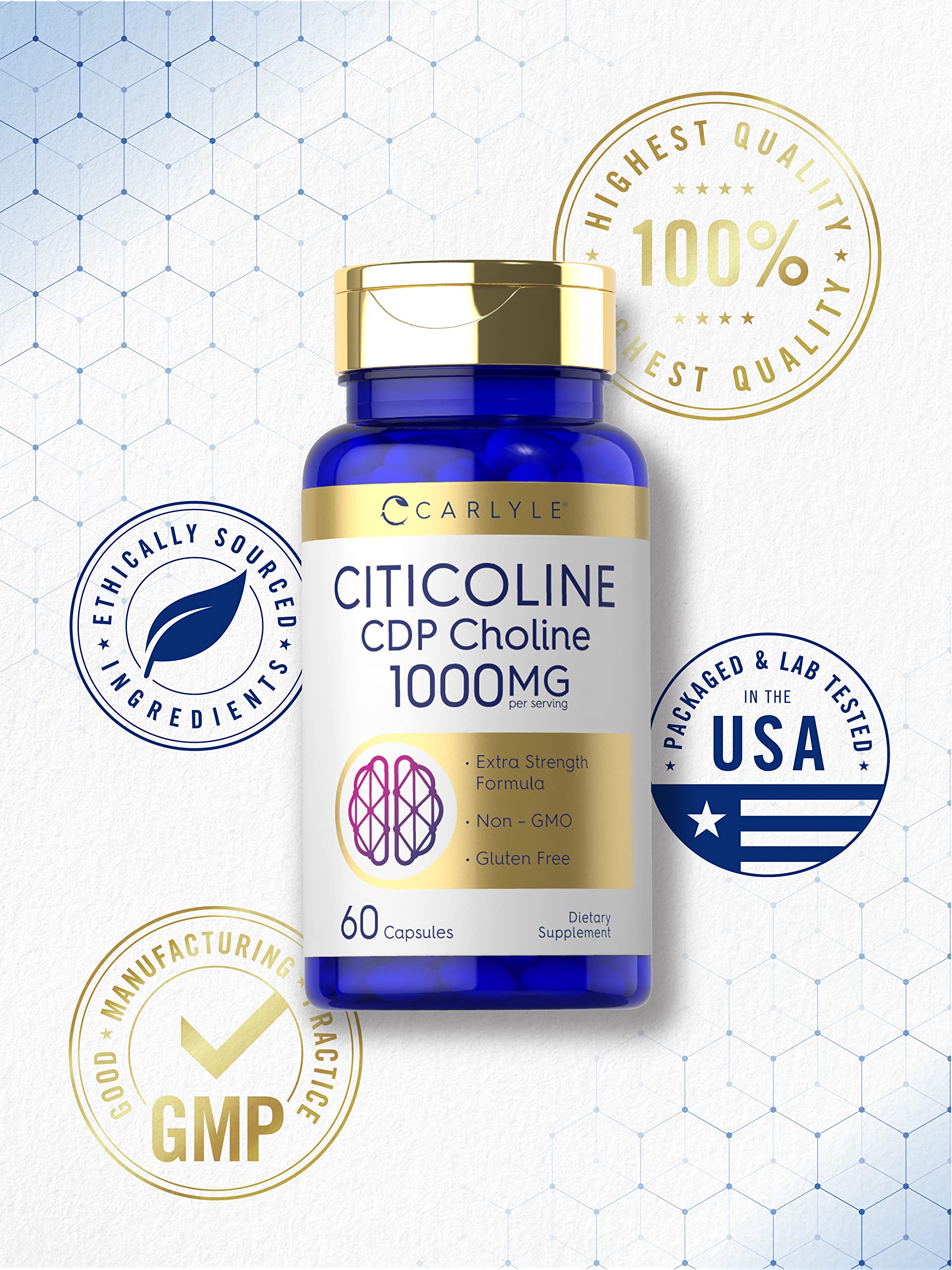 Carlyle Citicoline with lab-tested ingredients signifies trusted quality.