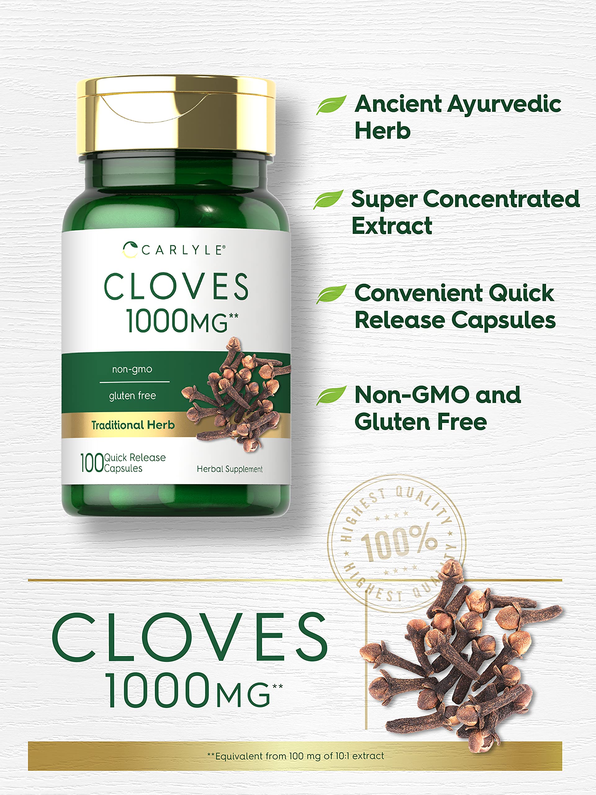 Carlyle Cloves packaging label emphasizes gluten-free and non-GMO quality