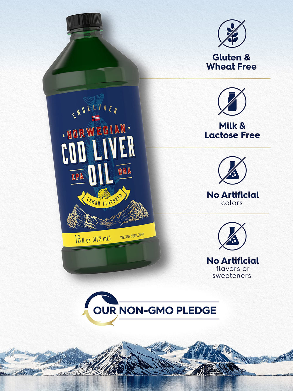 Carlyle cod liver oil liquid label closeup, trustworthy quality and ingredients.