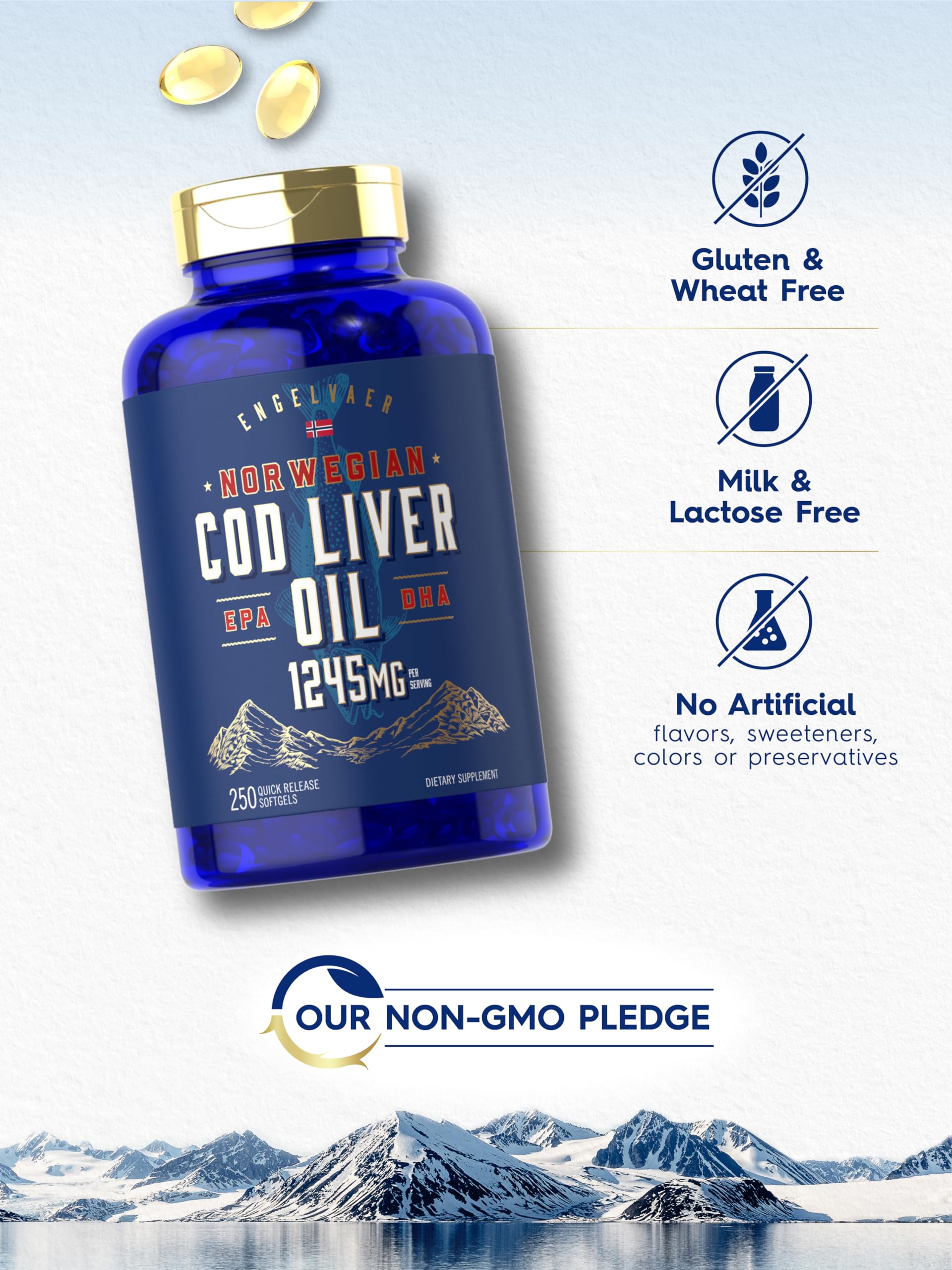 Carlyle Cod Liver Oil Softgels lab tested seal indicating quality