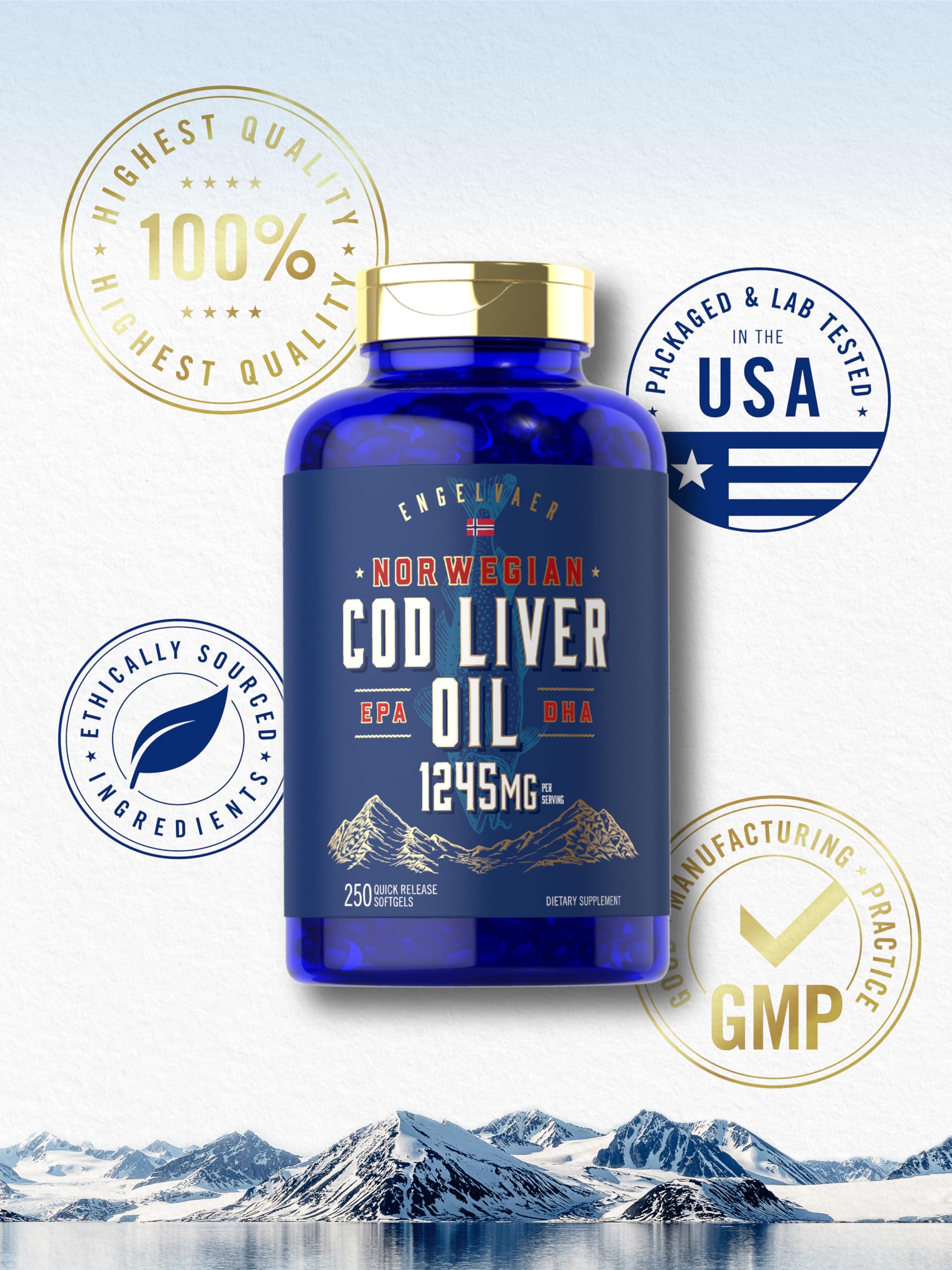 Carlyle Cod Liver Oil Softgels non-GMO gluten-free icon on packaging