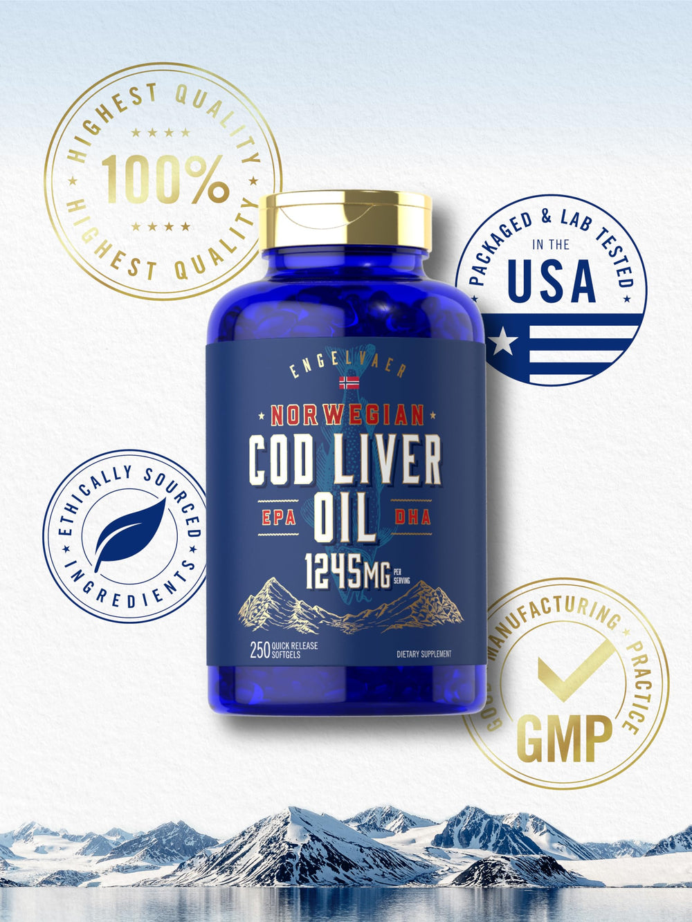 Carlyle Cod Liver Oil Softgels non-GMO gluten-free icon on packaging