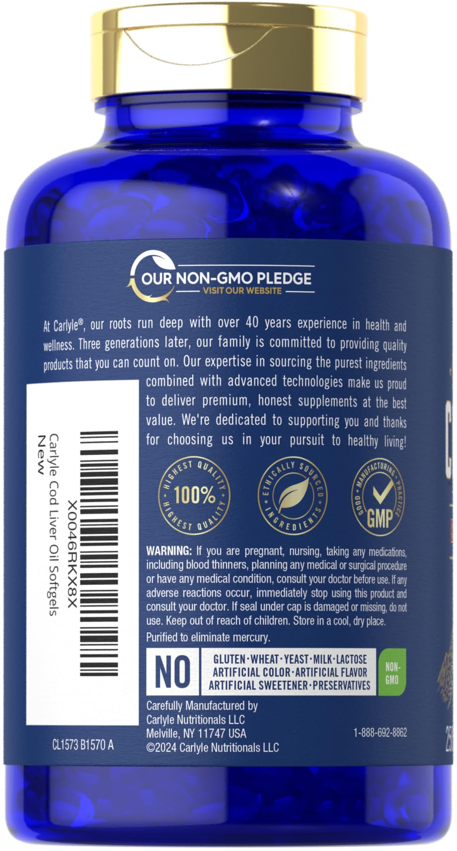 Carlyle Cod Liver Oil Softgels being poured for easy dosage