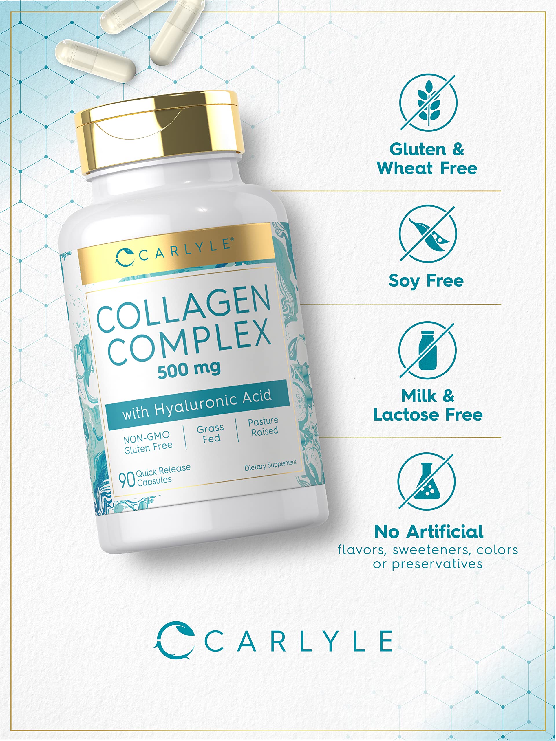 Carlyle collagen bottle on kitchen counter for daily wellness routine