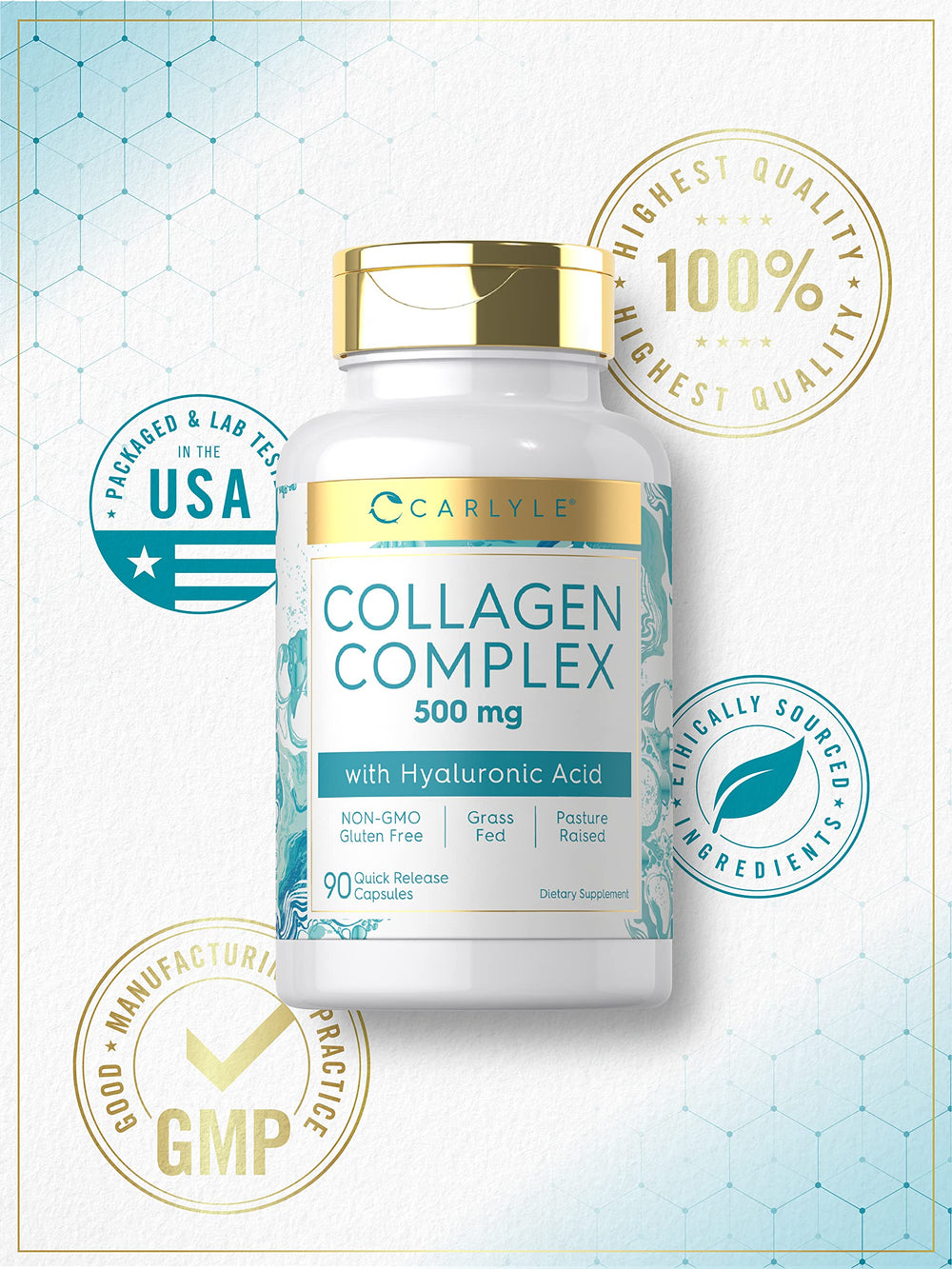 Carlyle collagen capsules in hand for easy daily intake