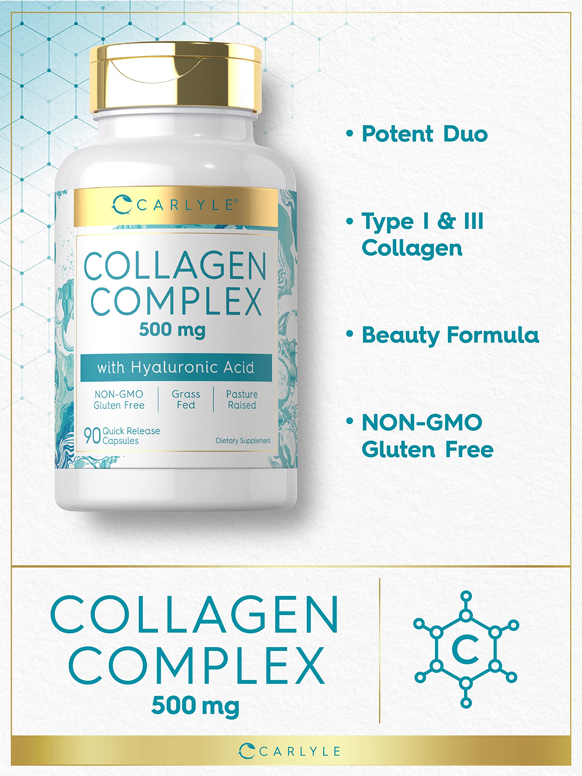 Carlyle collagen label detail highlighting ingredients and gluten-free note