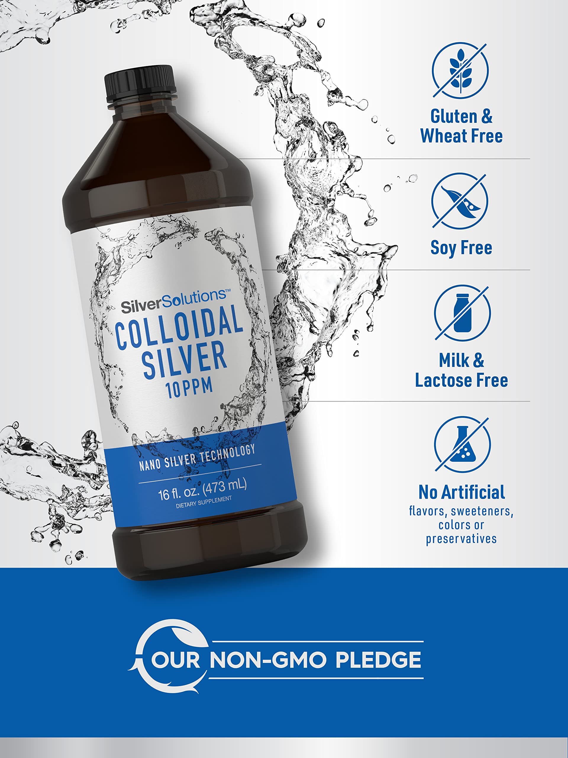 Carlyle Colloidal Silver Liquid label closeup highlighting 10 PPM and nano technology.
