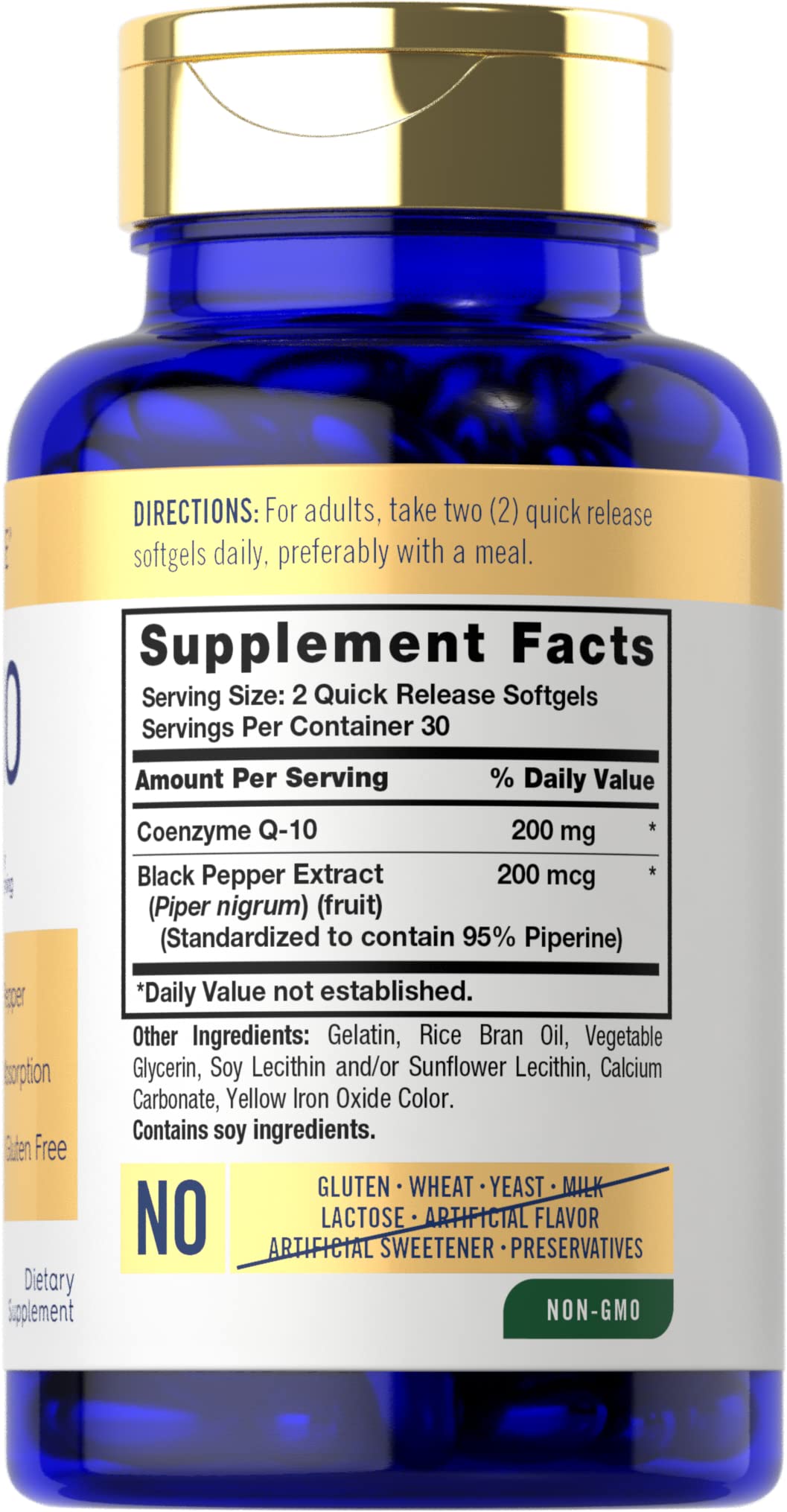 Carlyle CoQ10 bottle open, softgels ready for daily use