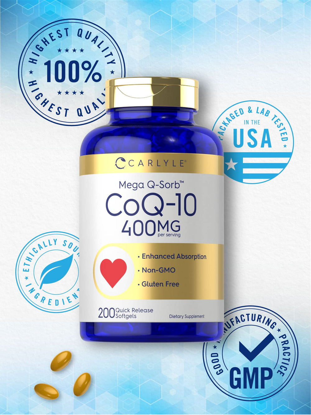 Carlyle CoQ10 ingredients panel and lab-tested quality assurance